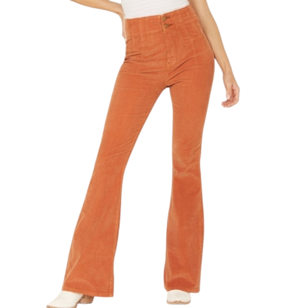 Free People Jayde Flare Jeans Orange High Rise 70s Y2K Bell Bottom 30 NWOT